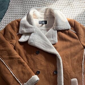 Ann Taylor Brown Pea Coat with Cream Details